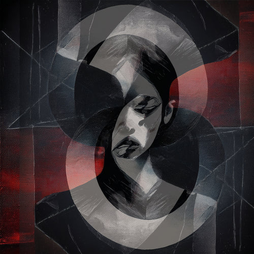 8 is Too Much fractured face art print with infinity symbol exploring infinite sadness and architecture of despair