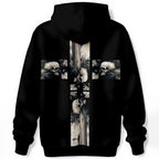 Cross to Bare Hoodie skull imagery arranged in cross formation wearable art