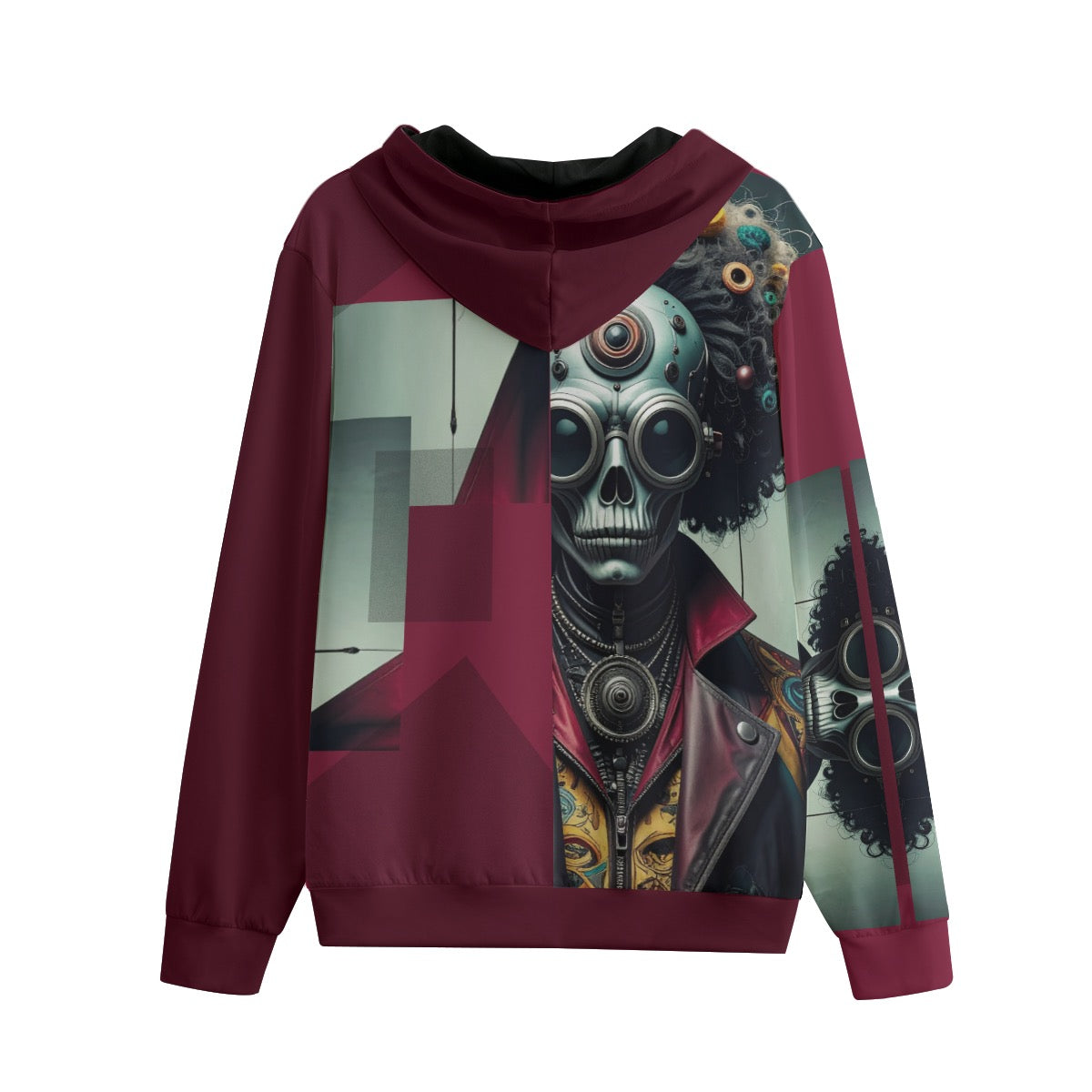  Cyberpunk skull with mechanical elements on pullover hoodie back design