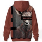 Detailed animal portrait with REDACTED bar over eyes and crew loyalty symbolism on statement hoodie