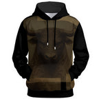 Ornate bull head design with cigar-box colors and checked jacket patterns on statement hoodie
hoodie
