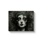 Stressed woman with harried expression contemporary psychological canvas art about performative reassurance