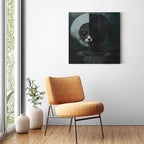 Losing My Mind canvas above a chair — dark abstract figurative art as a statement piece in a living space.