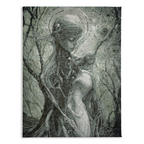Mother Earth canvas art showing tree-form maternal figure cradling child with organic textures and growth ring patterns
