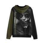 Unhinged skull design with "You Busy Later?" text on olive and black hoodie