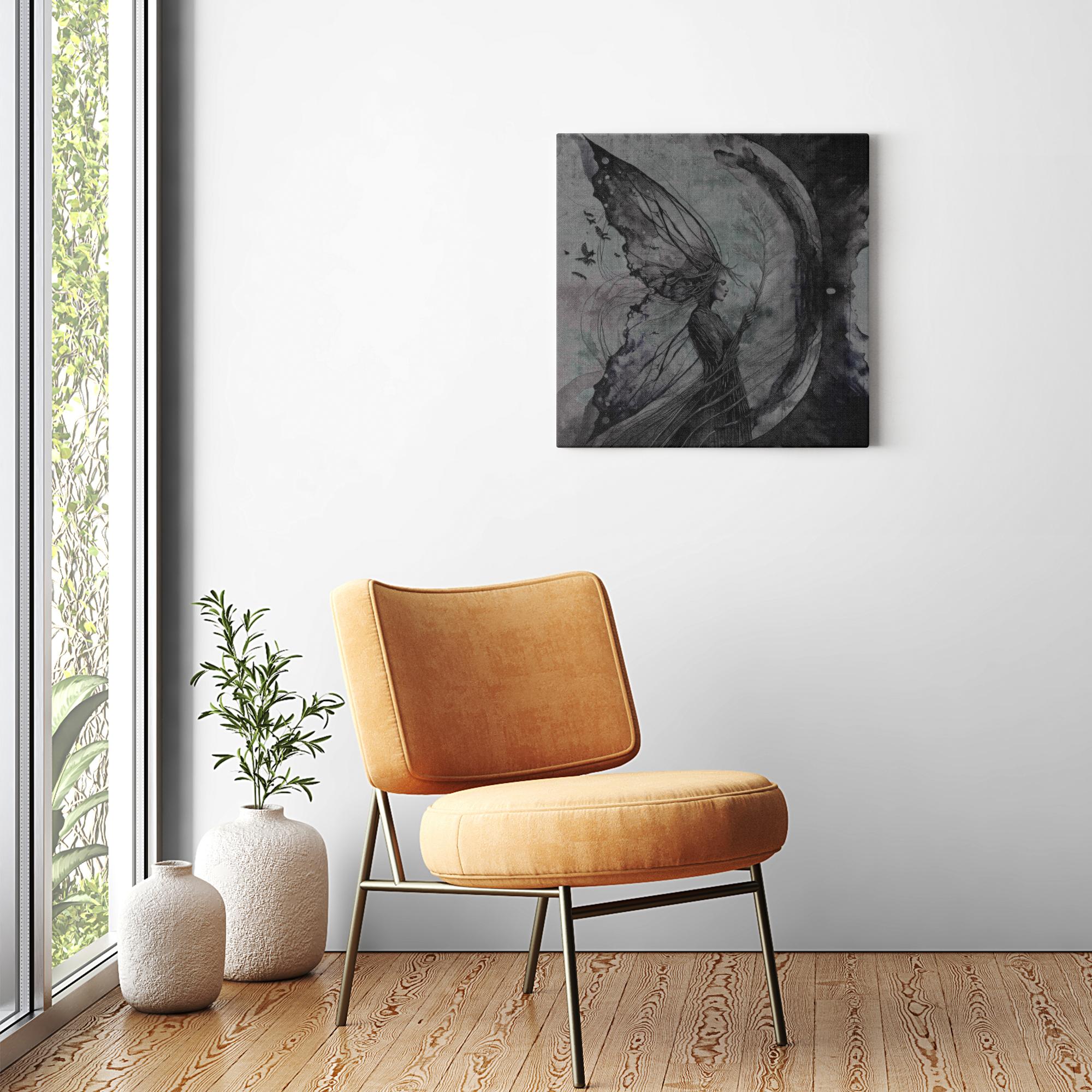Queen - dark fantasy wall art canvas displayed above a chair