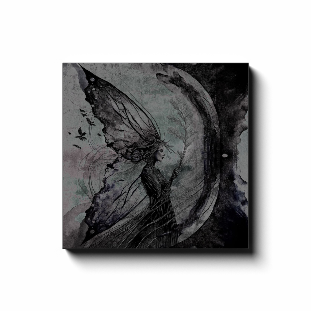 Fairy artwork with wings and butterflies on a dark background