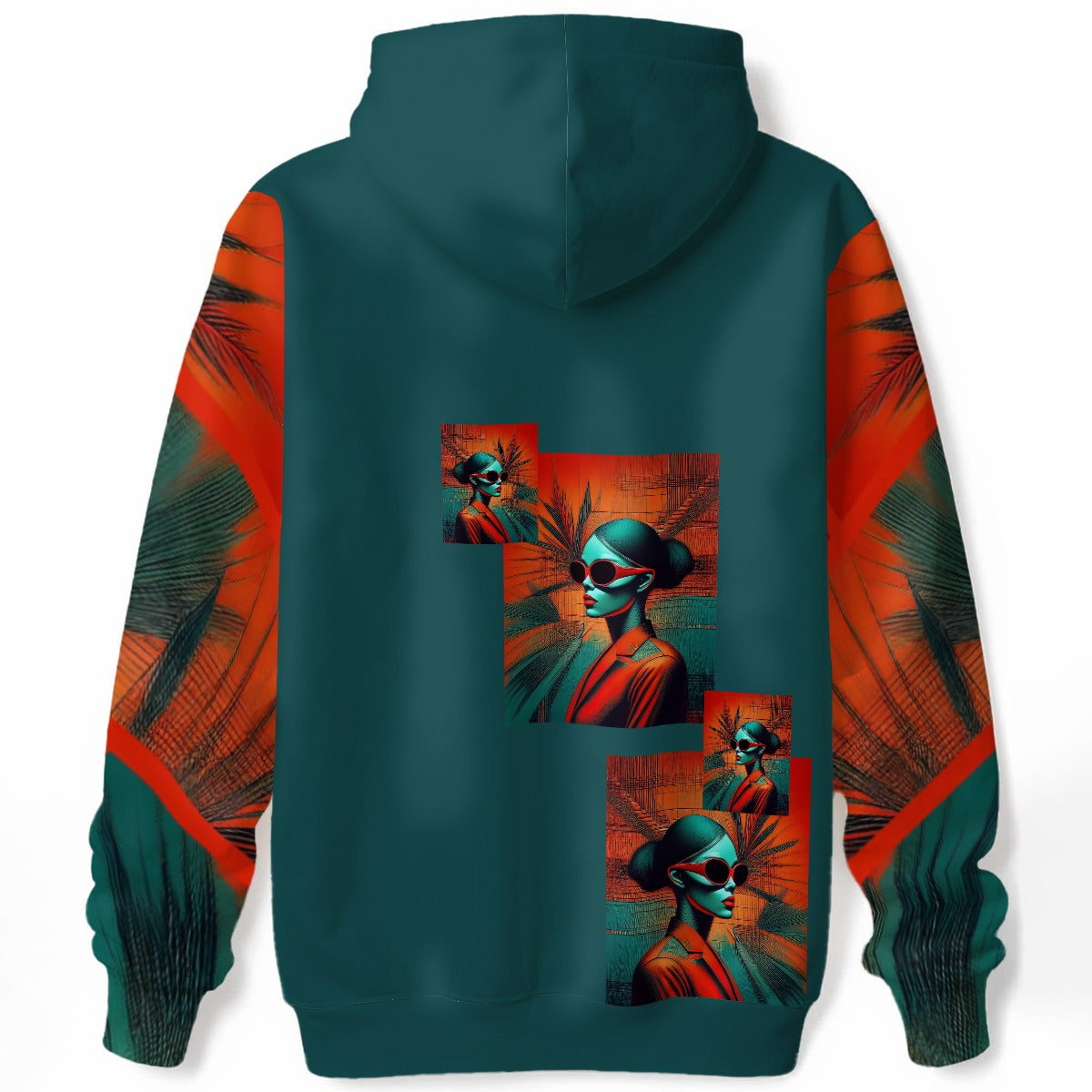 Teal and orange retro-futuristic figure design
