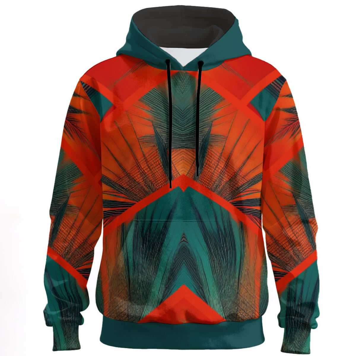 Orange and teal all-over print hoodie design