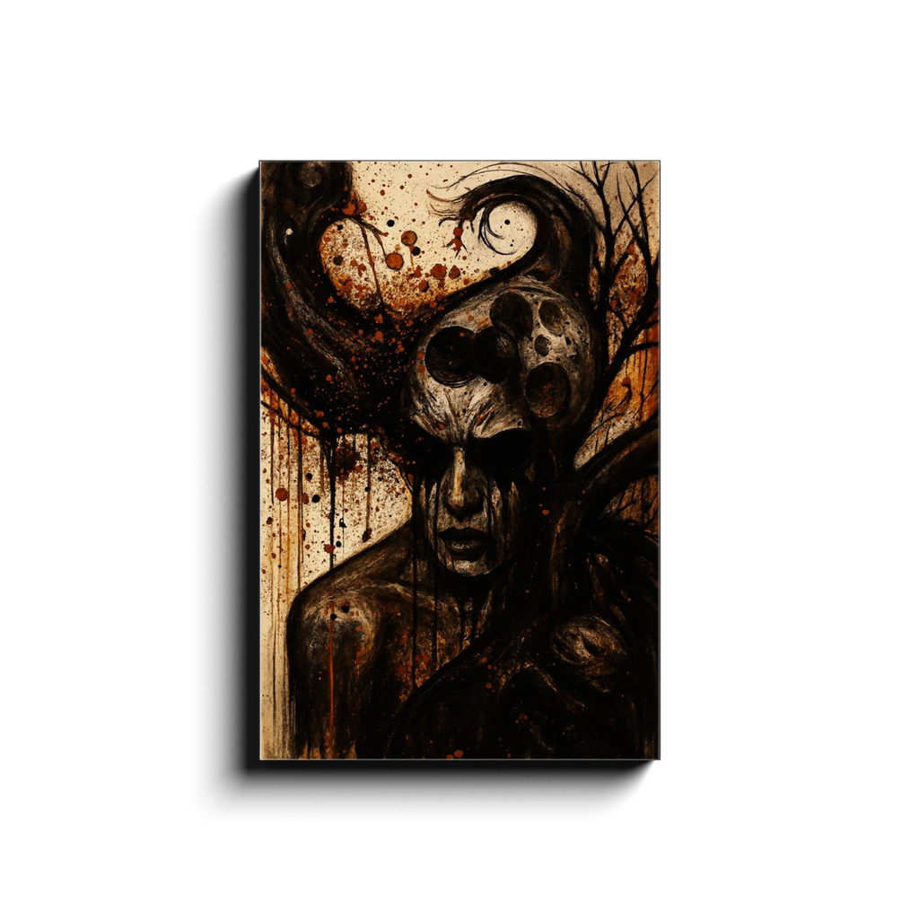 Fragmented male figure canvas art depicting psychological damage and disintegration