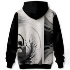 Organic wood grain ballet dancer design with birds in flight on monochrome statement hoodie